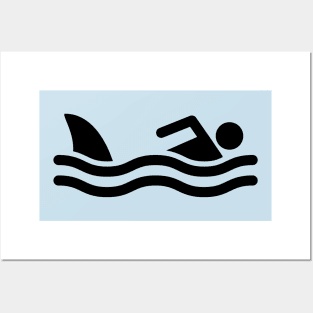 Swimming Sign Icon with Shark Fin Posters and Art